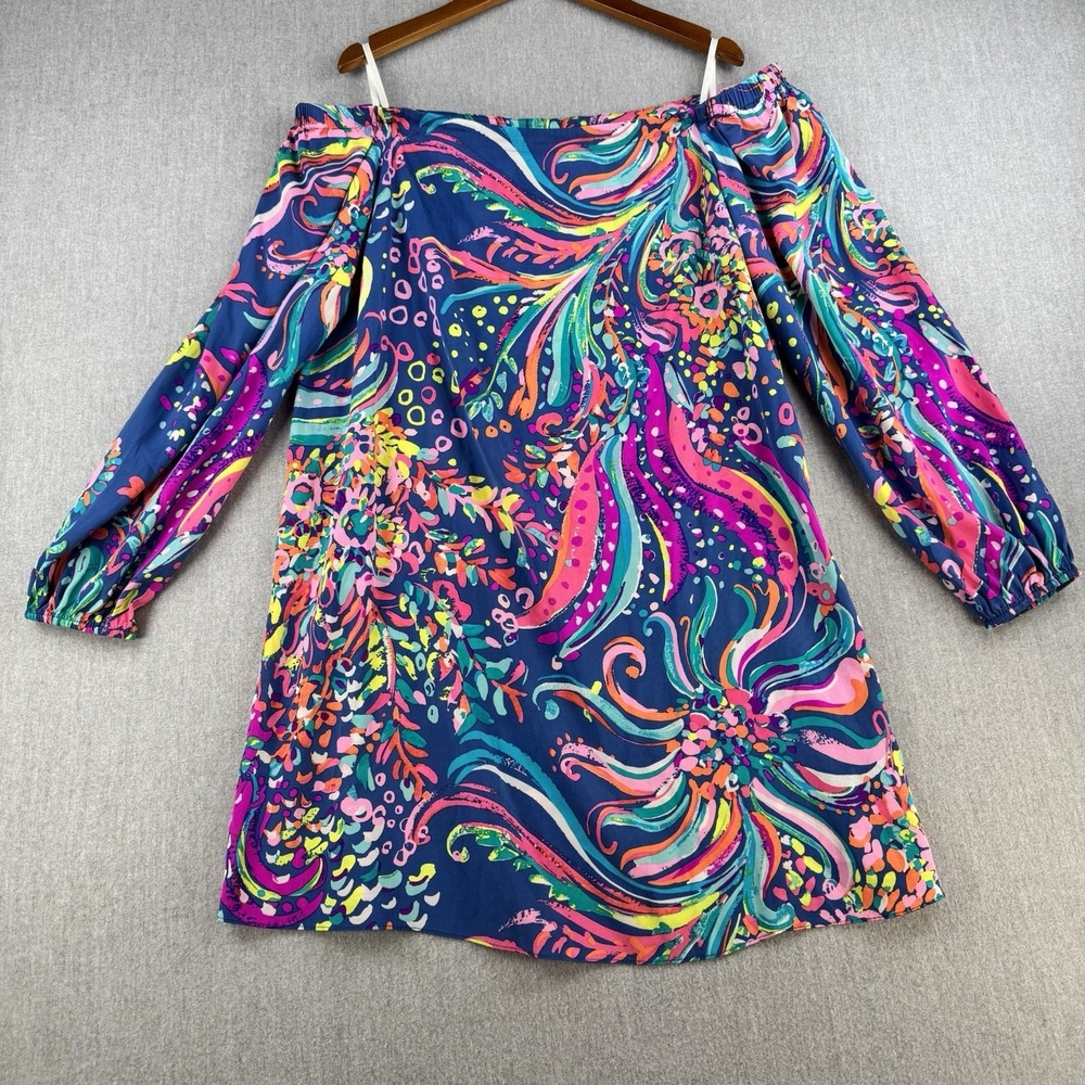 Lilly Pulitzer Adira Dress Women Medium Beach Loot Silk Off Shoulder Boho